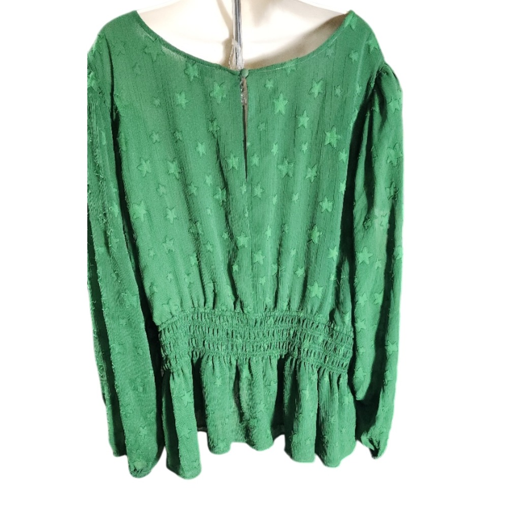 Torrid 4X Green Crinkle Chiffon Star Smocked Waist Puff Sleeve Blouse Top Plus - Picture 3 of 8